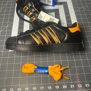 New Adidas Superstar II W Black and Orange Women's Shoes in box with tags